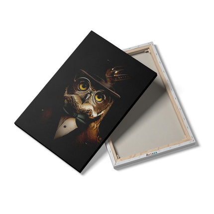Canvas schilderij details Uil in Hoge Hoed