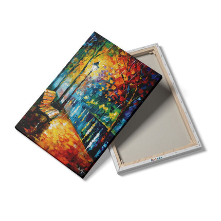 Canvas schilderij details Kunstwerk van een Bankje in de Regen