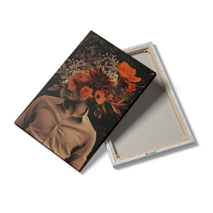 Canvas schilderij details Man met Bloemen op zijn Hoofd