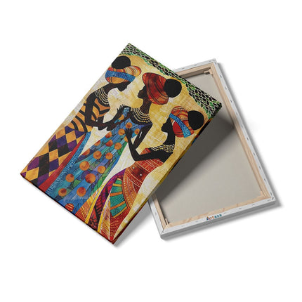 Canvas schilderij details Drie Afrikaanse Vrouwen in Kleurrijke Outfits