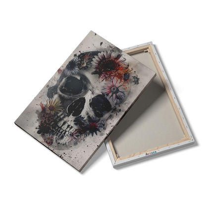 Canvas schilderij details Schedel met Bloemen Erop