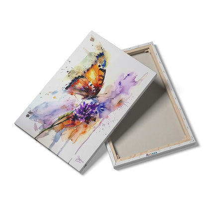 Canvas schilderij details Aquarelkunstwerk van een Vlinder op een Bloem