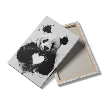 Canvas schilderij details Pandabeer die een Hart Vasthoudt