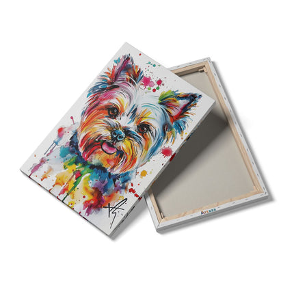 Canvas schilderij details Yorkshire Terrier met Kleurrijke Verfspatten