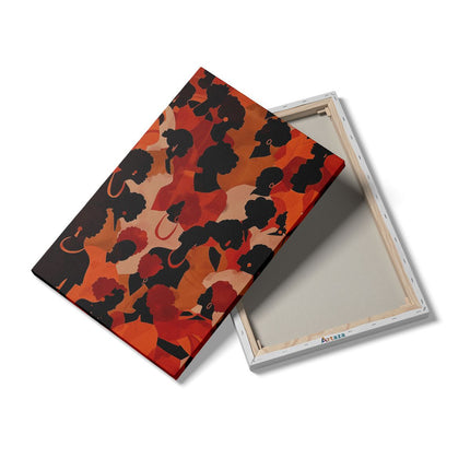 Canvas schilderij details Silhouetten van Vrouwen in Oranje en Zwart