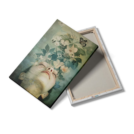 Canvas schilderij details Vrouw met Bloemen in haar Hoofd