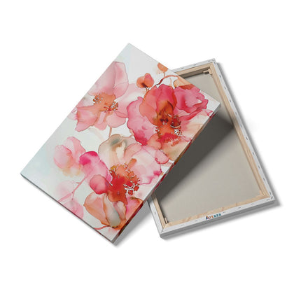 Canvas schilderij details Aquarelkunstwerk van Roze Bloemen op een Witte Achtergrond