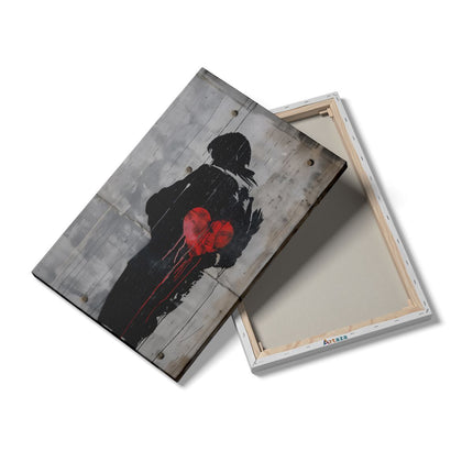 Canvas schilderij details Man met een Rood Hart op zijn Rug
