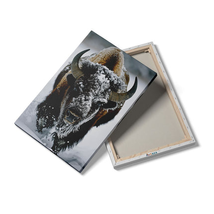 Canvas schilderij details Bizons Rennen door de Sneeuw