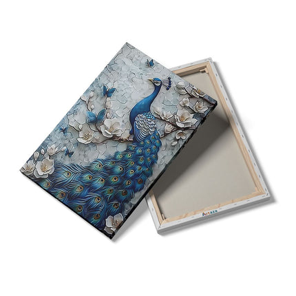 Canvas schilderij details Blauwe Pauw zit op een Tak