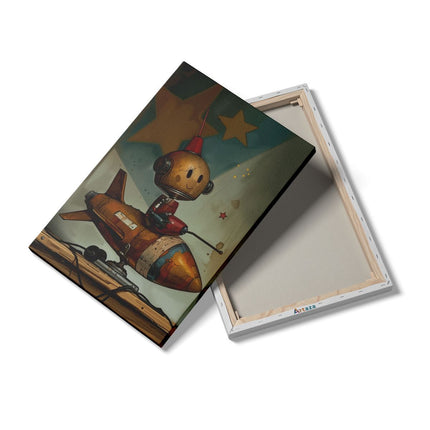 Canvas schilderij details Robot zit Bovenop een Raket