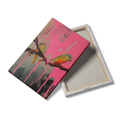Canvas schilderij details Twee Vogels op een Tak