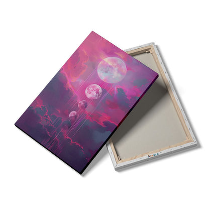 Canvas schilderij details Roze Lucht met Wolken en Manen