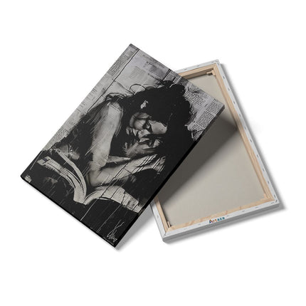 Canvas schilderij details Man en een Vrouw die een Boek Lezen
