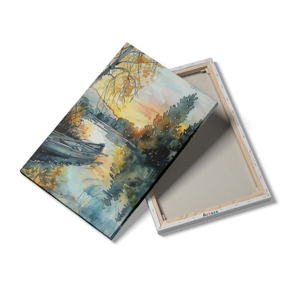 Canvas schilderij details Aquarelkunstwerk van een Kano op een Rivier