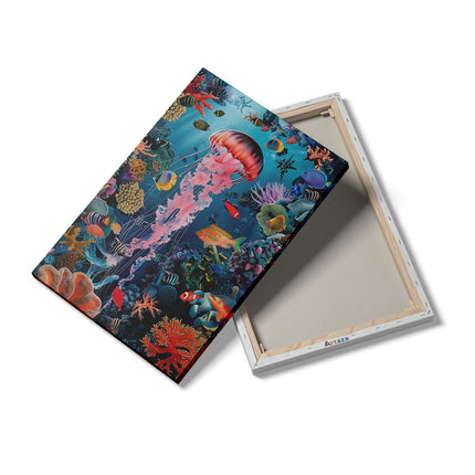 Canvas schilderij details Onderwatertafereel met Kwallen en Koralen