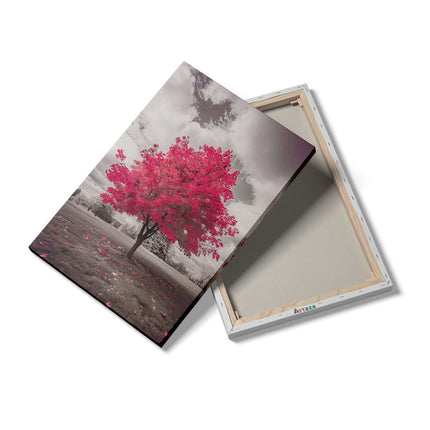Canvas schilderij details Roze Boom in een Veld