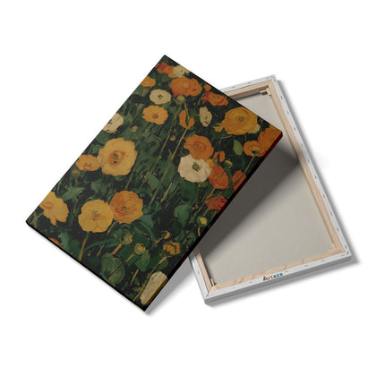 Canvas schilderij details Oranje en Witte Bloemen in een Veld