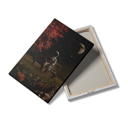 Canvas schilderij details Astronaut Zittend op een Bankje
