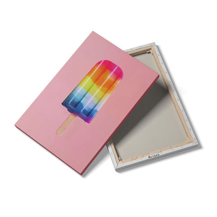 Canvas schilderij details Regenboogkleurige IJslolly op een Roze Achtergrond