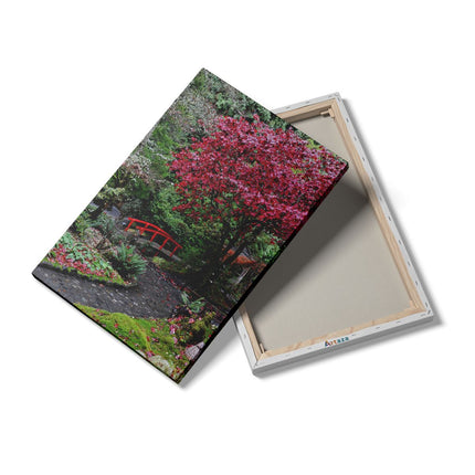 Canvas schilderij details Japans Tuinpad met Rode Brug