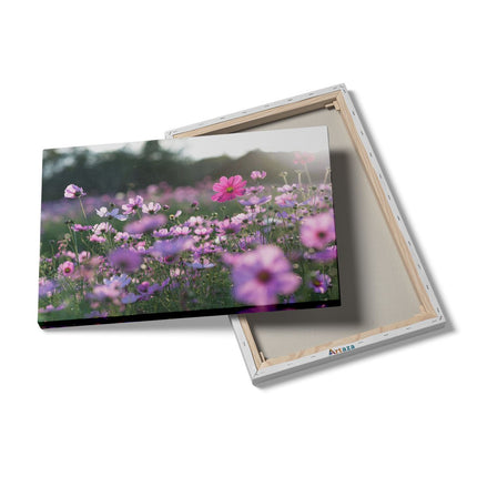 Canvas schilderij details Bloemenveld Met Paarse Kosmos 