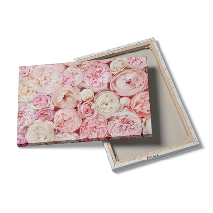 Canvas schilderij details Witte Roze Rozen Boeket - Bloemen