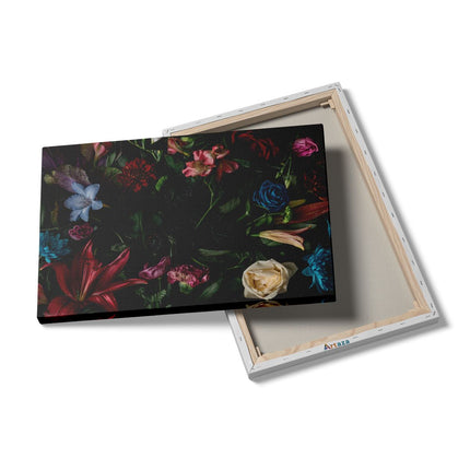 Canvas schilderij details Kleurrijke Bloemen Met Groene Bladeren
