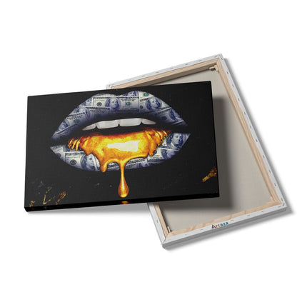Canvas schilderij details Dollar Lippen Met Goud