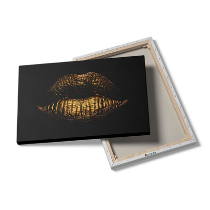 Canvas schilderij details Gouden Lippen