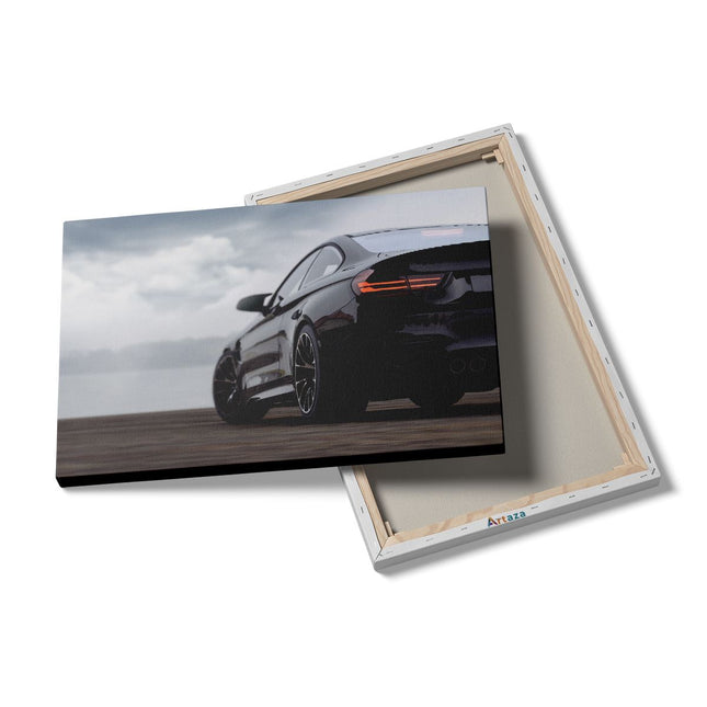 Canvas schilderij details Zwarte Sportwagen Auto Van Achter