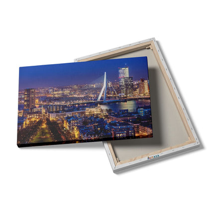 Canvas schilderij details Rotterdamse Skyline Met De Erasmusbrug 