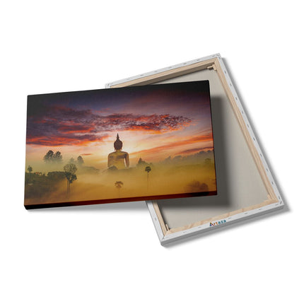 Canvas schilderij details Boeddha Beeld In De Mist