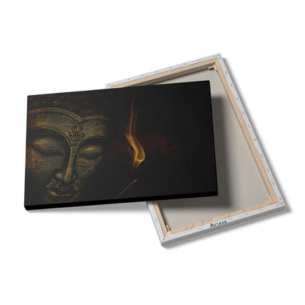 Canvas schilderij details Boeddha Beeld Met Wierook