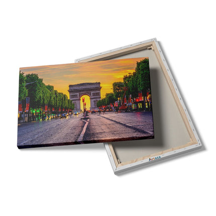 Canvas schilderij details Arc De Triomphe In Parijs Vanaf De Straat