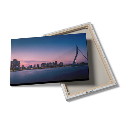 Canvas schilderij details Erasmusbrug In Rotterdam Met Zonsondergang