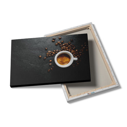 Canvas schilderij details Kopje Koffie Met Koffiebonen