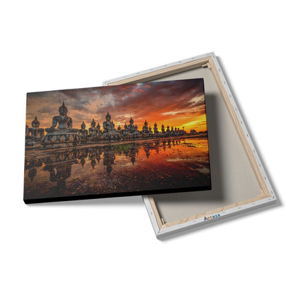 Canvas schilderij details Boeddha Beelden Tijdens Zonsondergang