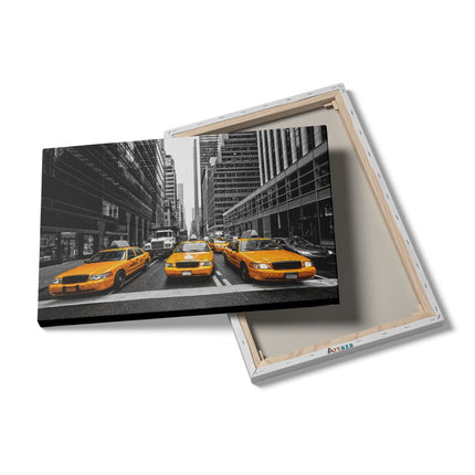 Canvas schilderij details New York Gele Taxi's - Zwart Wit