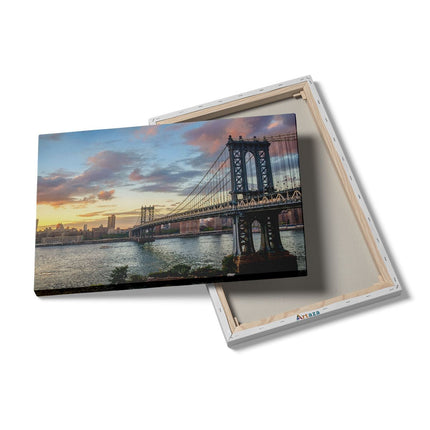 Canvas schilderij details Manhattan Bridge Brug In New York