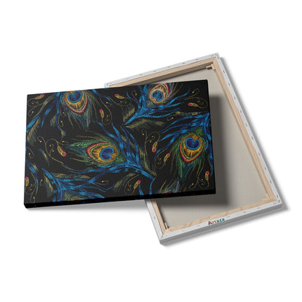 Canvas schilderij details Getekende Pauw Veren Achtergrond