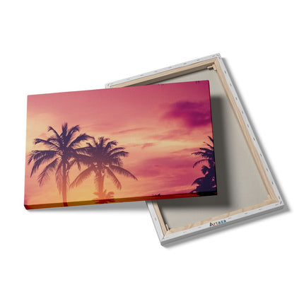 Canvas schilderij details Tropische Palmbomen Met Zonsondergang