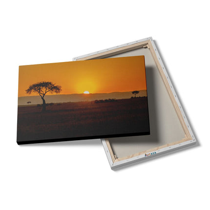 Canvas schilderij details Zonsopgang In De Savanne Met Een Boom