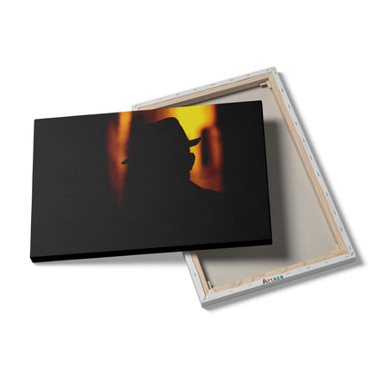 Canvas schilderij details Silhouet Van Een Man Met Een Hoed