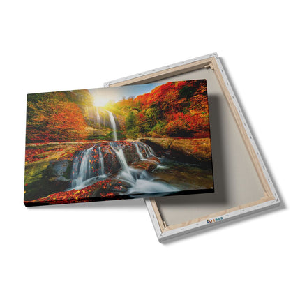 Canvas schilderij details Waterval In De Herfst Kleuren