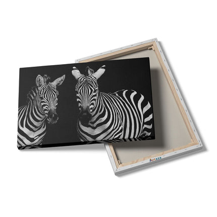 Canvas schilderij details Twee Zebra's - Zwart Wit