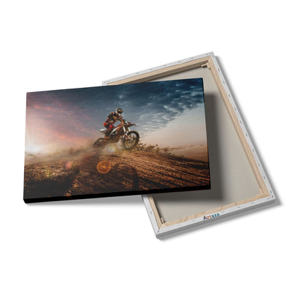Canvas schilderij details Motorcross Op Een Heuvel Bij Zonsondergang