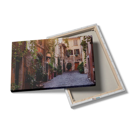 Canvas schilderij details Straatje in Rome met Groene Planten