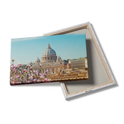 Canvas schilderij details Sint Pietersbasiliek in Rome met Bloemen