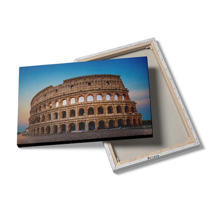 Canvas schilderij details Colosseum in Rome met de Blauwe Lucht